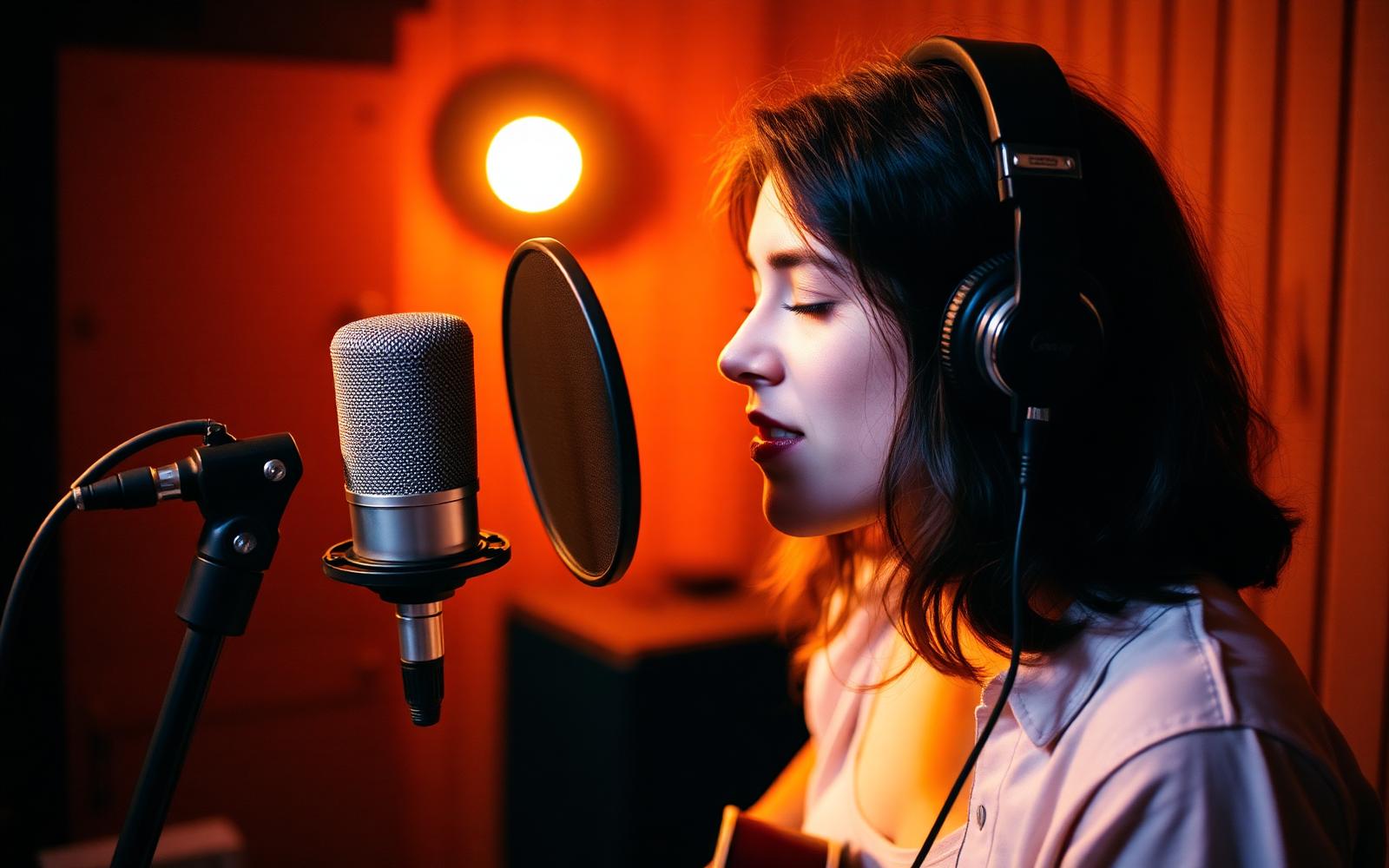 Singer recording in a studio